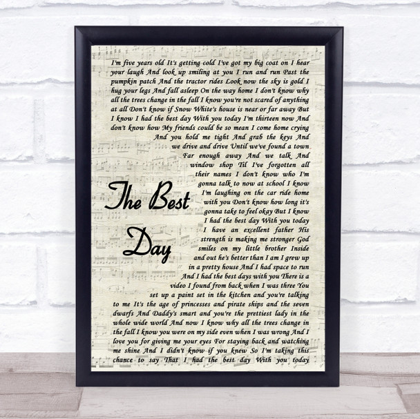 Taylor Swift The Best Day Vintage Script Song Lyric Framed Print