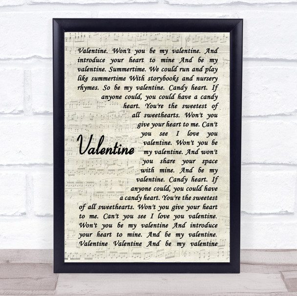 The Beautiful South Valentine Vintage Script Song Lyric Framed Print