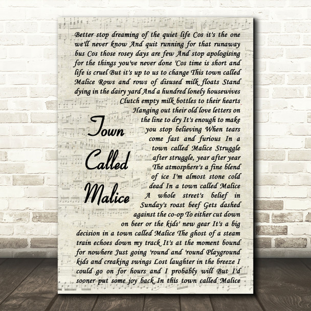 The Jam Town Called Malice Vintage Script Song Lyric Framed Print