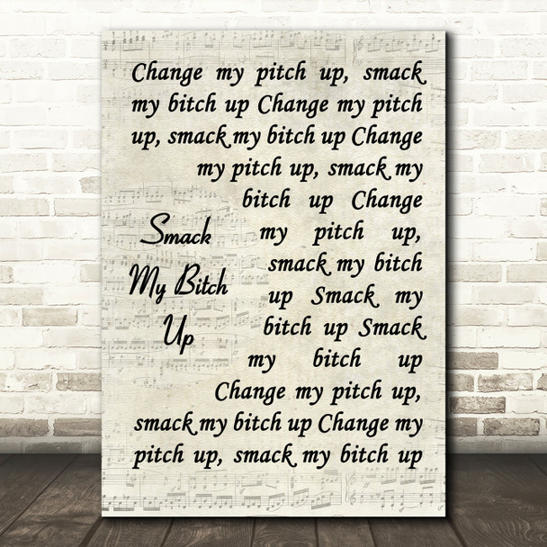 The Prodigy Smack My Bitch Up Vintage Script Song Lyric Framed Print