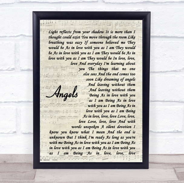 The xx Angels Vintage Script Song Lyric Framed Print