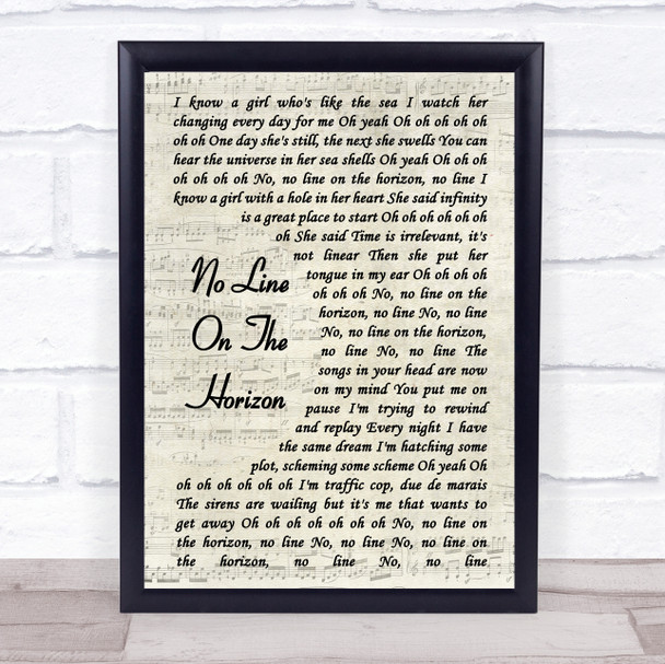 U2 No Line On The Horizon Vintage Script Song Lyric Framed Print