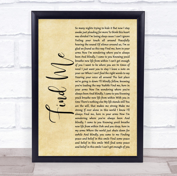 Boyce Avenue Find Me Rustic Script Song Lyric Framed Print