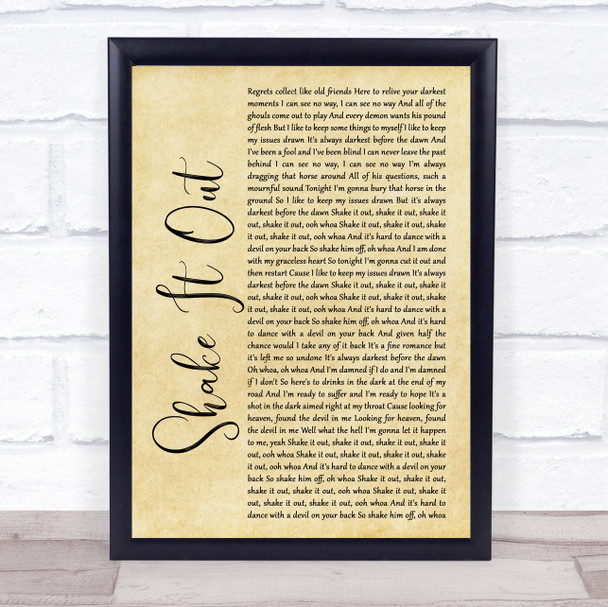 Florence + The Machine Shake It Out Rustic Script Song Lyric Framed Print