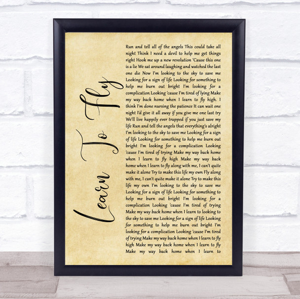 Foo Fighters Learn To Fly Rustic Script Song Lyric Framed Print