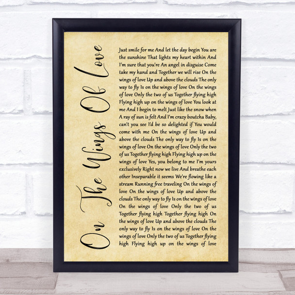 Jeffrey Osborne On The Wings Of Love Rustic Script Song Lyric Framed Print