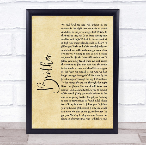 Mighty Oaks Brother Rustic Script Song Lyric Framed Print