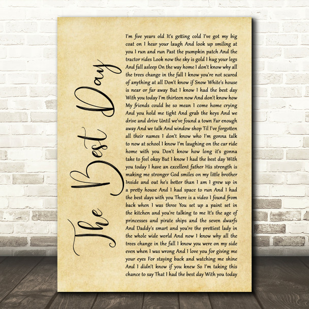 Taylor Swift The Best Day Rustic Script Song Lyric Framed Print