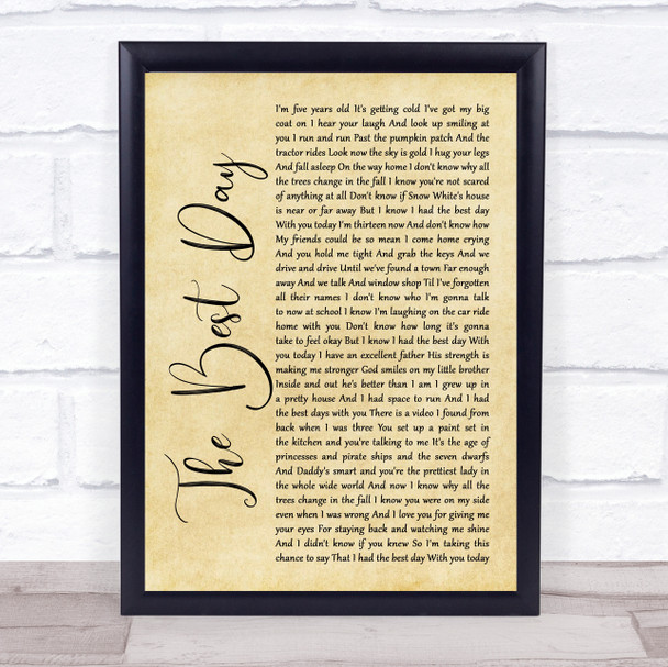 Taylor Swift The Best Day Rustic Script Song Lyric Framed Print