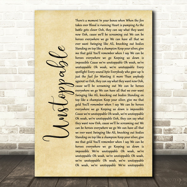 The Score Unstoppable Rustic Script Song Lyric Framed Print