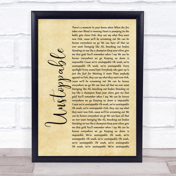 The Score Unstoppable Rustic Script Song Lyric Framed Print