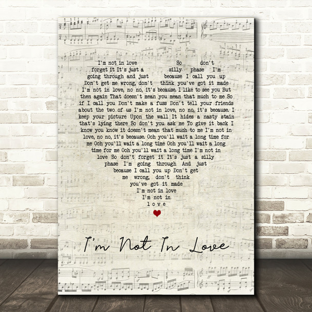 10cc I'm Not In Love Script Heart Song Lyric Framed Print