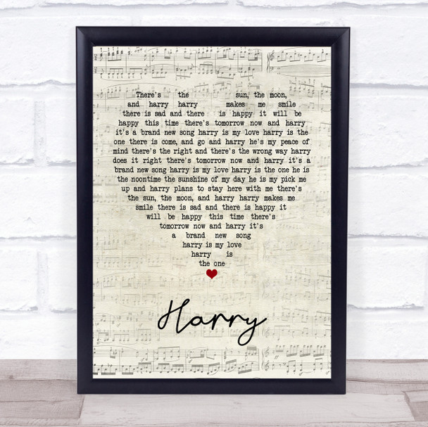 Catherine Howe Harry Script Heart Song Lyric Framed Print