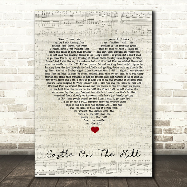 Ed Sheeran Castle On The Hill Script Heart Song Lyric Framed Print