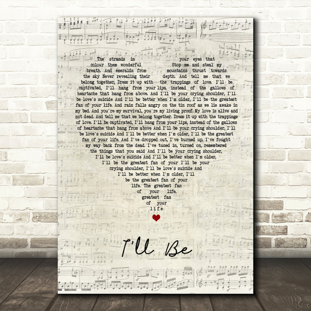 Edwin McCain I'll Be Script Heart Song Lyric Framed Print