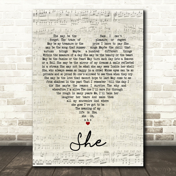 Elvis Costello She Script Heart Song Lyric Framed Print