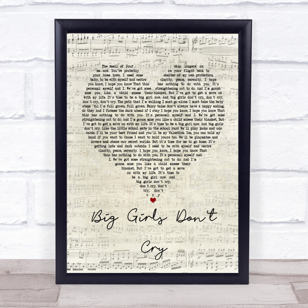 Fergie Big Girls Don't Cry Script Heart Song Lyric Framed Print