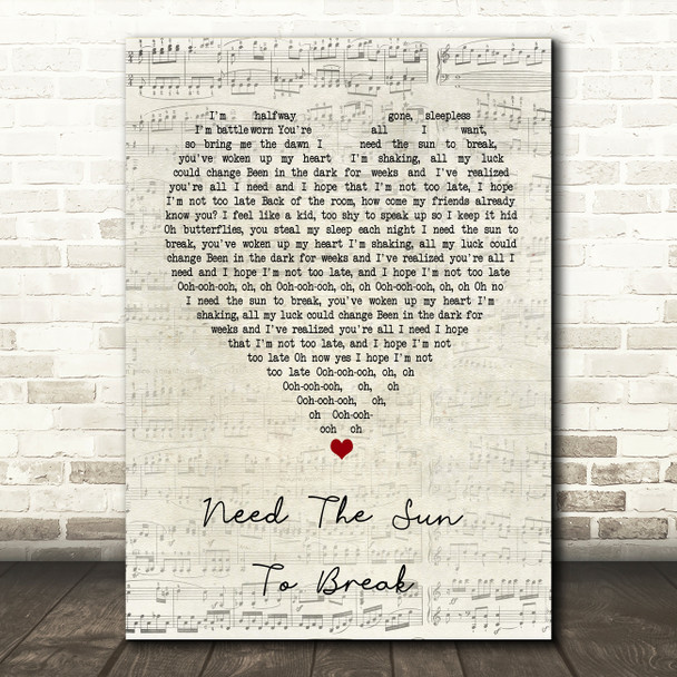 James Bay Need The Sun To Break Script Heart Song Lyric Framed Print