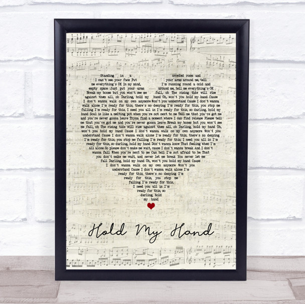 Jess Glynne Hold My Hand Script Heart Song Lyric Framed Print