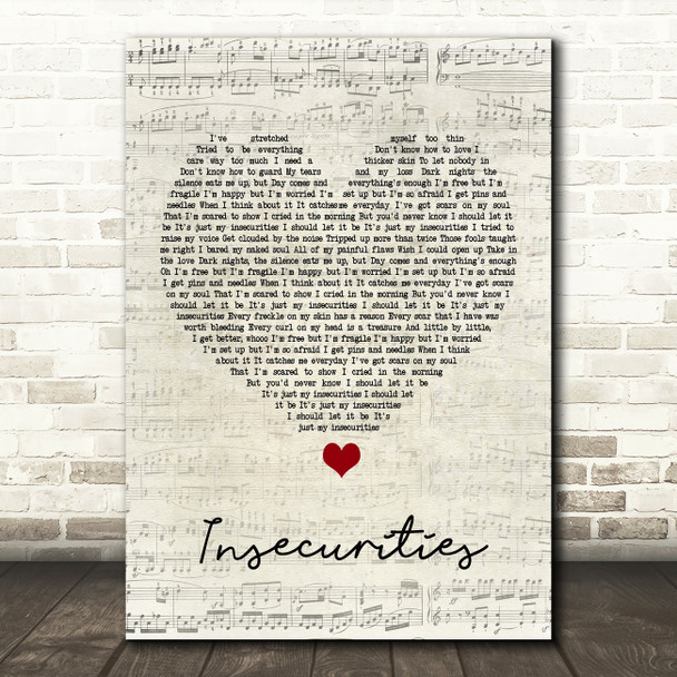 Jess Glynne Insecurities Script Heart Song Lyric Framed Print