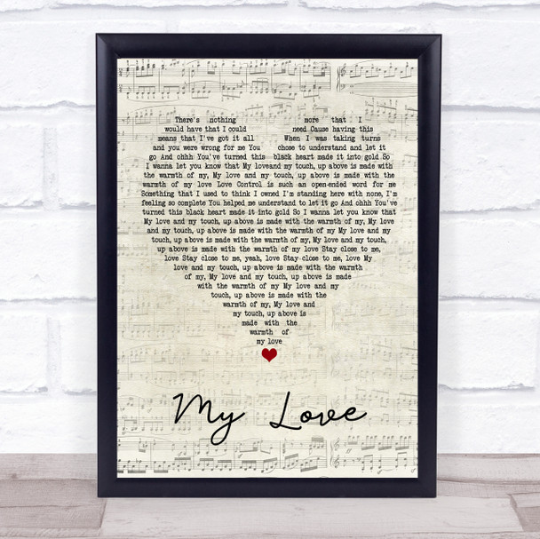 Jess Glynne My Love (Acoustic) Script Heart Song Lyric Framed Print
