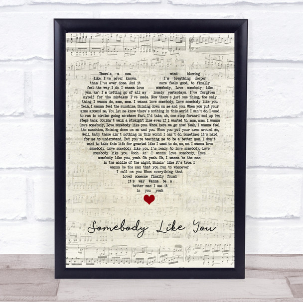 Keith Urban Somebody Like You Script Heart Song Lyric Framed Print