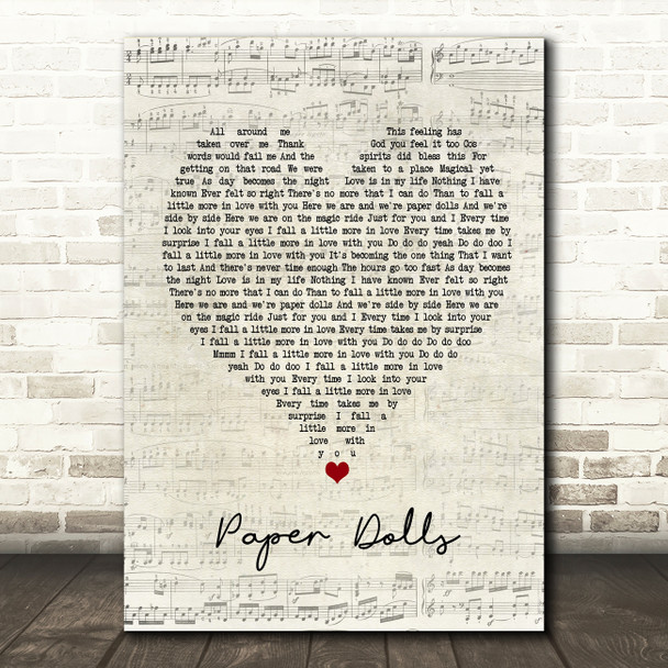 Kylie Minogue Paper Dolls Script Heart Song Lyric Framed Print