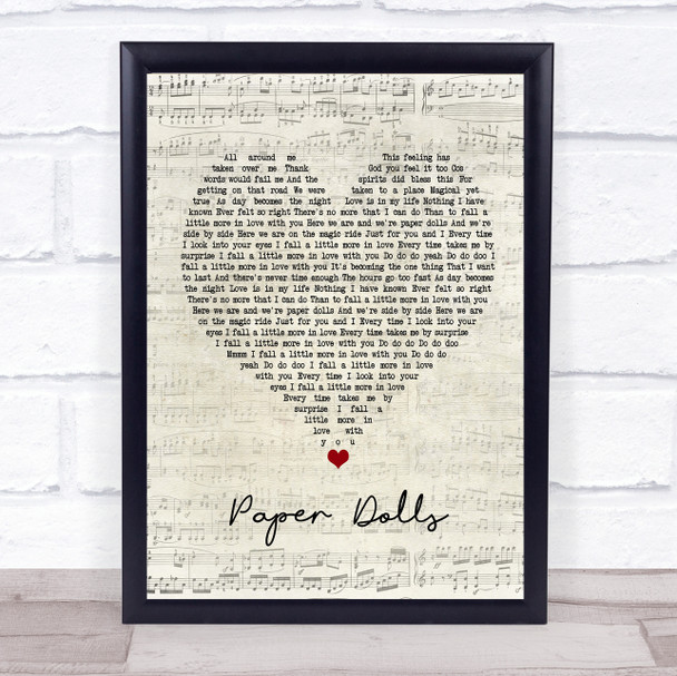 Kylie Minogue Paper Dolls Script Heart Song Lyric Framed Print