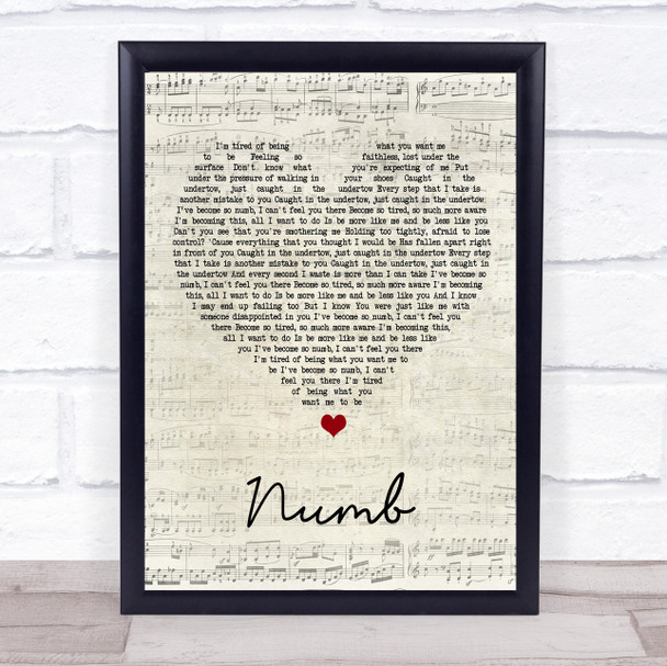 Linkin Park Numb Script Heart Song Lyric Framed Print