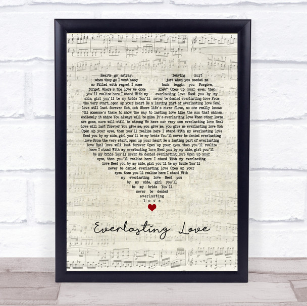 Love Affair Everlasting Love Script Heart Song Lyric Framed Print