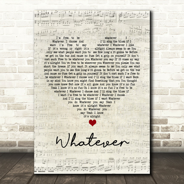 Oasis Whatever Script Heart Song Lyric Framed Print