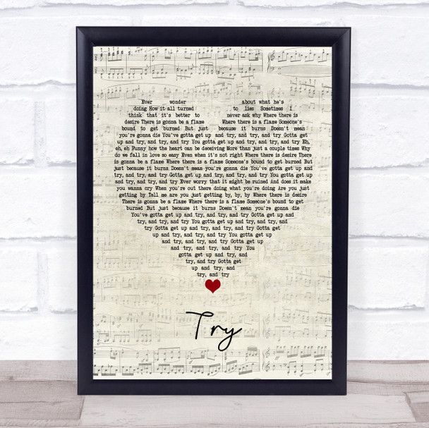 Pink Try Script Heart Song Lyric Framed Print