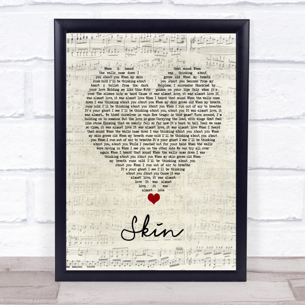 Rag'n'Bone Man Skin Script Heart Song Lyric Framed Print