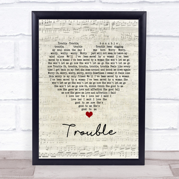 Ray LaMontagne Trouble Script Heart Song Lyric Framed Print