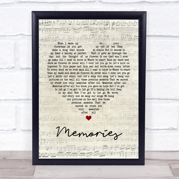 Shawn Mendes Memories Script Heart Song Lyric Framed Print