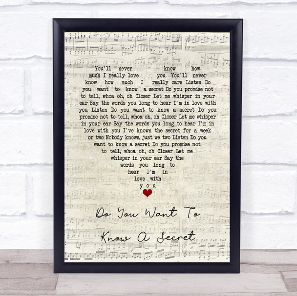 The Beatles Do You Want To Know A Secret Script Heart Song Lyric Framed Print