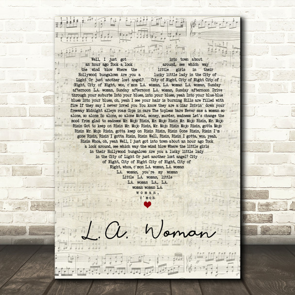 The Doors L.A. Woman Script Heart Song Lyric Framed Print