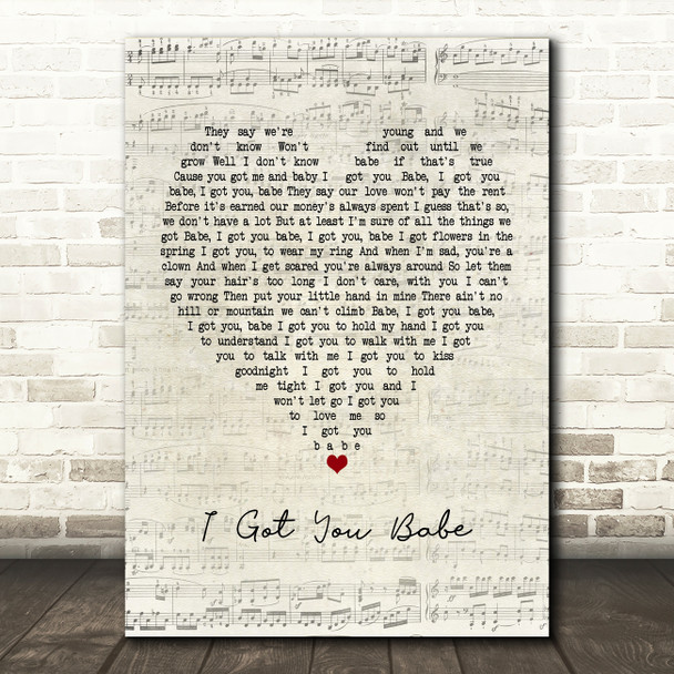 UB40 I Got You Babe Script Heart Song Lyric Framed Print