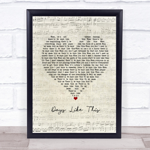 Van Morrison Days Like This Script Heart Song Lyric Framed Print