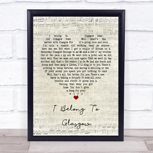 Will Fyffe I Belong To Glasgow Script Heart Song Lyric Framed Print