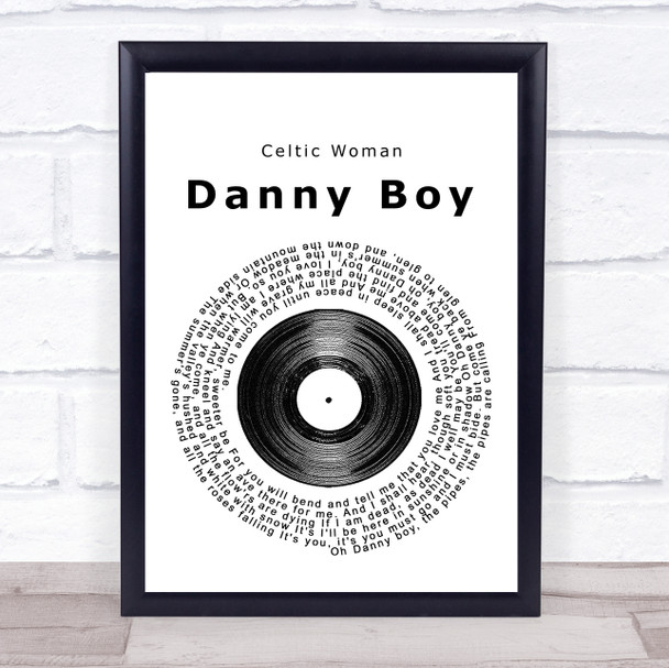 Celtic Woman Danny Boy Vinyl Record Song Lyric Framed Print