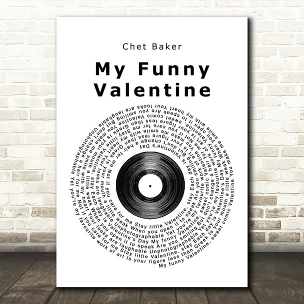 Chet Baker My Funny Valentine Vinyl Record Song Lyric Framed Print