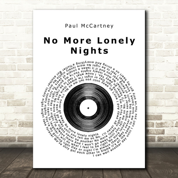 Paul McCartney No More Lonely Nights Vinyl Record Song Lyric Framed Print