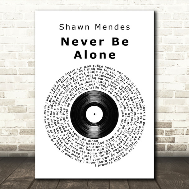 Shawn Mendes Never Be Alone Vinyl Record Song Lyric Framed Print