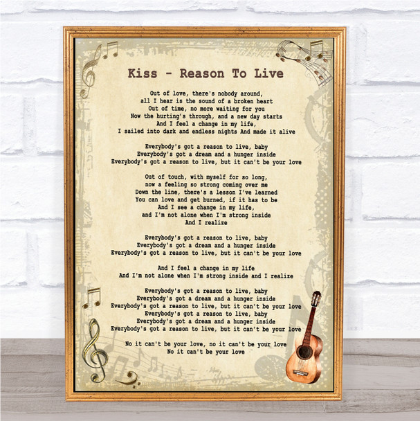 Kiss Reason To Live Vintage Guitar Song Lyric Framed Print