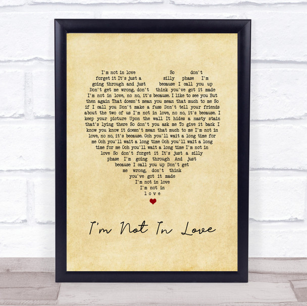 10cc I'm Not In Love Vintage Heart Song Lyric Framed Print