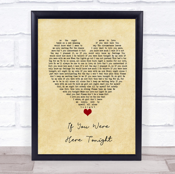 Alexander O'Neal If You Were Here Tonight Vintage Heart Song Lyric Framed Print