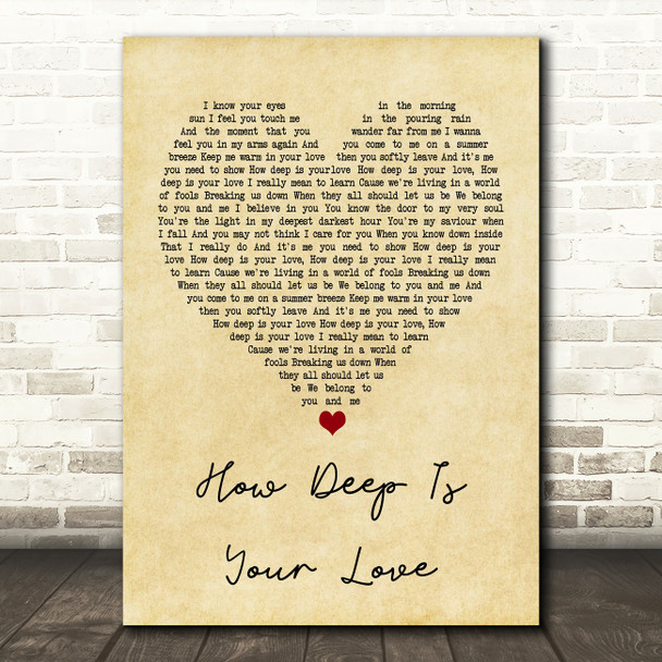 Bee Gees How Deep Is Your Love Vintage Heart Song Lyric Framed Print