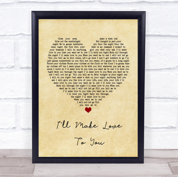 Boyz II Men I'll Make Love To You Vintage Heart Song Lyric Framed Print