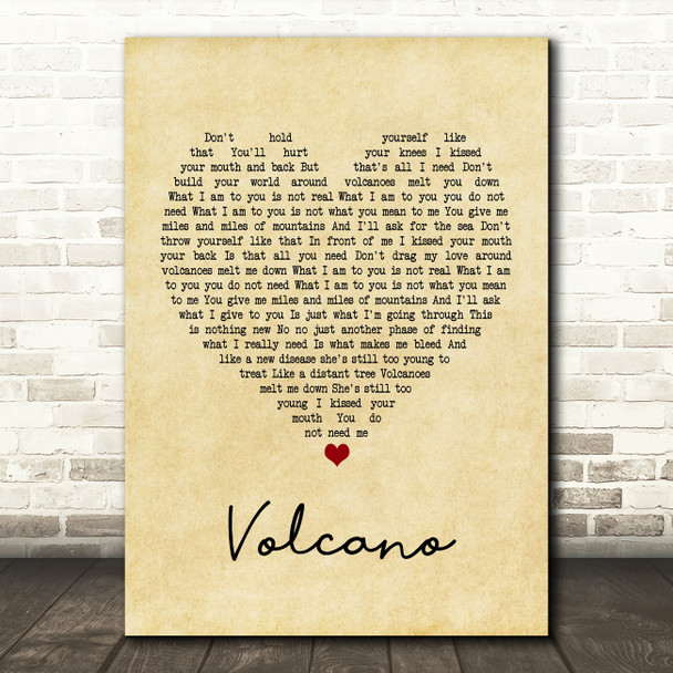 Damien Rice Volcano Vintage Heart Song Lyric Framed Print